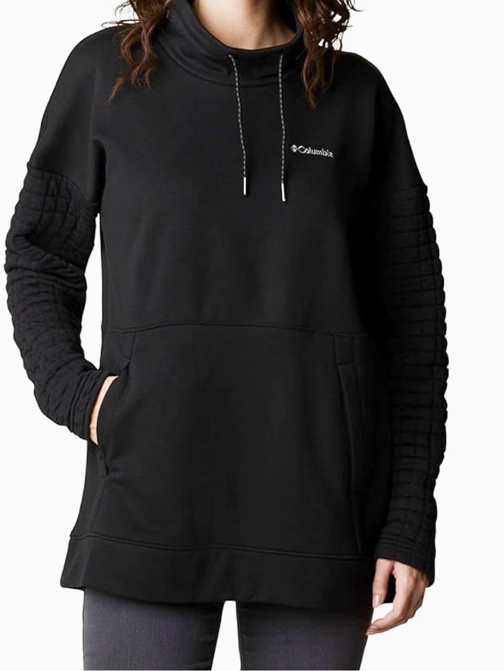 Columbia Sunday Summit Black Funnel Neck Pullover Sweatshirt Quilted Sleeves M - Picture 3 of 10